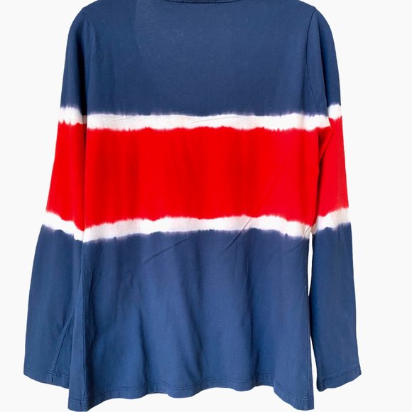 Tie Dye Red White Blue 4th of July Long Sleeve Scoop Neck T-Shirt Sz M #04 - Picture 2 of 3